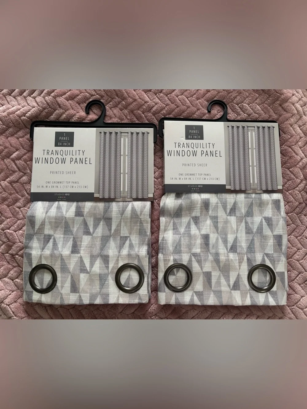 Tranquility by Colorado Clothing Geometric Sheer Window Panels in Gray and White